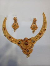 22k Yellow Gold Necklace Set, Indian Gold Set, Indian Gold Jewelry, Gold Earring - £5,040.25 GBP