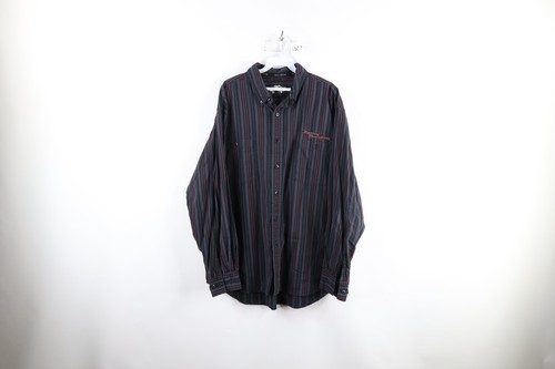 Vtg 90s Harley Davidson Mens XL Faded Spell Out Striped Mechanic Button ... - £37.10 GBP