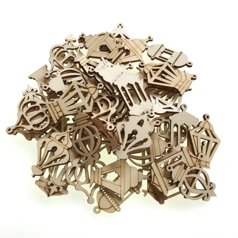 25pcs Random Lantern Wood Cutouts Unfinished Hollow Wooden Ornament Blank  - €3,72 EUR