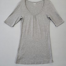 Express Women Shirt Size M Gray Plain Classic Short Sleeve Pleated Sexy Tunic - £9.25 GBP