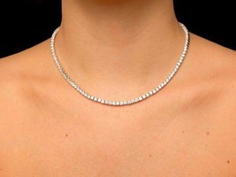 42Ct Round Cut Real Moissanite Women&#39;s 3mm Necklace 14K White Gold Plated  - $826.40