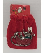 Vtg Reindeer In Santa&#39;s Sleigh Pin Brooch Rudolph With Bag Christmas NOS... - £15.21 GBP