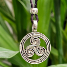 Triskele Pendant Celtic Symbol Necklace Triskelion Beaded Tie Cord Pagan Wiccan - £6.76 GBP