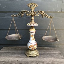 Vintage Brass Ceramic Balance  Scales of Justice Kitchen Home Decor MCM 18” Tall - £56.11 GBP