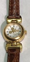 DISNEY TIME WORKS MICKEY MOUSE QUARTZ WATCH 85/8092 PC11 Gold Tone Leath... - £23.00 GBP