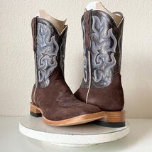 Capitan Mens Cisco Cowboy Boots Brown Suede Leather Square Toe Western S... - $272.25