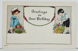 Birthday Greetings Sweet Children with Flower Baskets HF Lehmann Postcard N12 - £3.87 GBP