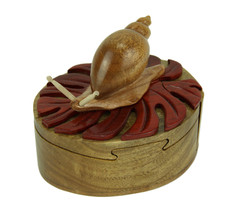 Hand Crafted Wood 3D Snail Puzzle Trinket Box - £25.92 GBP