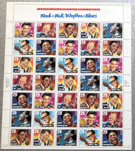 USPS Full Stamp Sheet Rock n Roll Rhythm &amp; Blues Elvis Buddy Holly Bill ... - £12.01 GBP