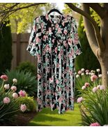 Vtg Anthony Richards Zip Robe Housecoat Nightgown Pink Roses black white... - $37.44 CAD