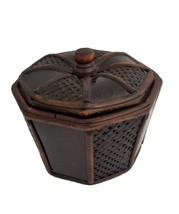 ctagon shaped Wooden Medium Trinket Art Box Basket Woven Style w/ Lid RARE - £14.90 GBP