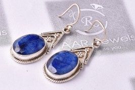 Handmade 925 Sterling Silver Sapphire Gemstone Artisan Dangle Women Earrings - £55.70 GBP