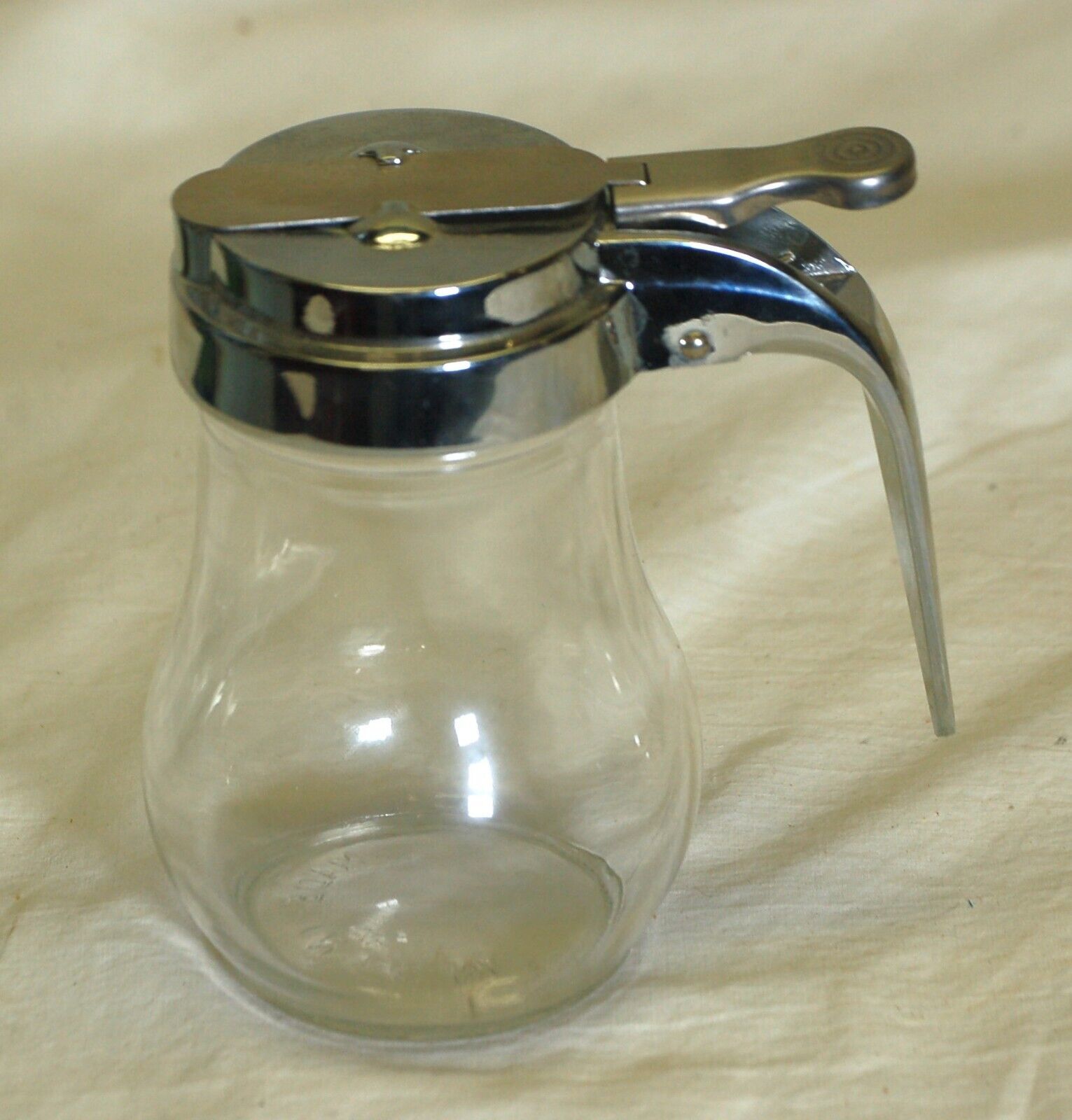 Syrup Dispenser Bottle Clear Glass Metal Top - $12.86