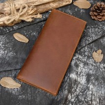 Vintage genuine leather men wallet crazy horse leather brown bifold long wallet  - £61.62 GBP
