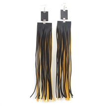 YD&amp;YDBZ Vintage Leather Dangle Earrings For Women Layered Black Yellow Color Lon - £12.21 GBP