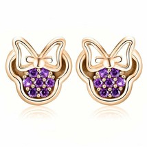14K Yellow Gold Plated Silver Gemstone Small Minnie Mouse Stud Earrings - £23.91 GBP