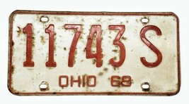 1968 Ohio License Plate White w/ Red 11743-S Car Tag Barn Garage Décor - $23.51