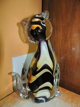 Art Glass Cat 9&quot; clear brown &amp; amber figure figurine paperweight Dynasty... - $234.67 MXN
