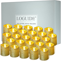 Gold Flameless Votive Candles,24 Pack Battery Operated Gold Glitter Flickering F - £21.41 GBP