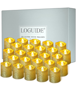 Gold Flameless Votive Candles,24 Pack Battery Operated Gold Glitter Flic... - £20.97 GBP