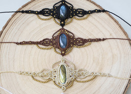 Tribal labradorite tiara, brown bohemian head piece, beige goddess crown - $74.00