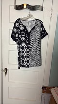 Black and White Asymmetrical Graphic Short Sleeve Blouse Size L - $15.00