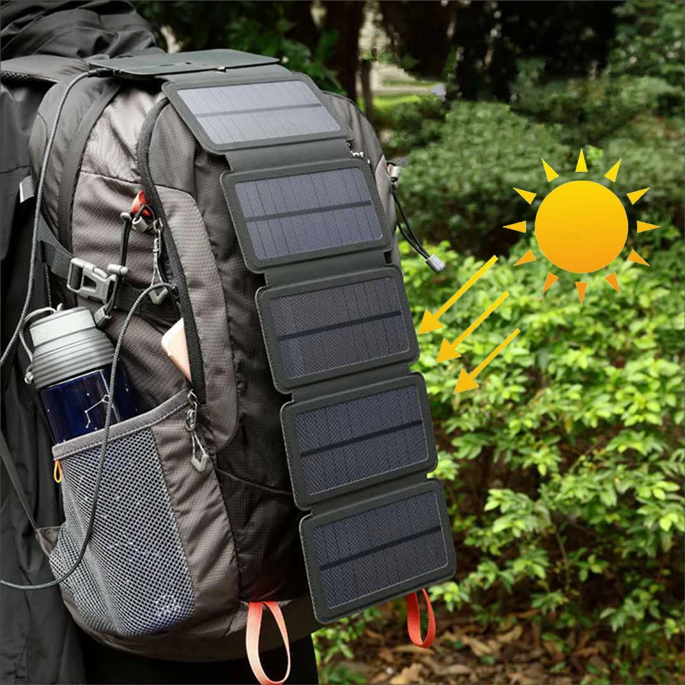 Folding Outdoor Solar Panel Charger Portable 5V 2.1A USB Output Devices Camp - £16.88 GBP+