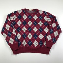 Vintage Saks Fifth Avenue Sweater Mens Large Red Blue Gray Argyle Diamonds - £29.21 GBP