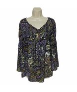 Michele Michelle Boho Blouse Top Size Small Purple White Green Paisley S... - €15,58 EUR