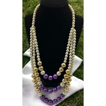 Faux Pearl Necklace Triple Strand Beaded Vintage Spring Mardi Gras Layered - £15.94 GBP