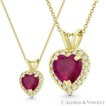 Heart Love Charm Simulated Ruby Cubic Zirconia CZ Pave &amp; 14k Yellow Gold Pendant - $90.10+