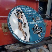 Vintage 1954 Chevrolet Genuine Automobile Parts Porcelain Gas & Oil Pump Sign - $125.00