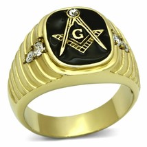 RING MASONIC IP Gold Plating Stainless Steel Ring with Top Grade Crystals TK776 - £31.54 GBP