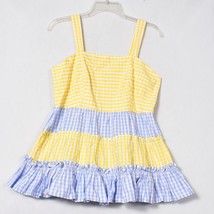 Crown And Ivy Girls Top Yellow Blue Check Size Medium Tiered - £12.72 GBP