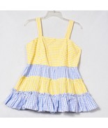 Crown And Ivy Girls Top Yellow Blue Check Size Medium Tiered - $17.04