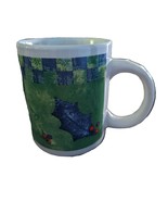 Christmas Holly Berries Mug Beautiful Festive Blue Green Red StoneWare 4in - $186.59 MXN