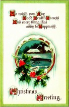 Christmas Greeting Cabin Scene Holly UNP Unused International Art Postcard E12 - £11.45 GBP