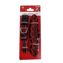 Pet Central Dog Medium 14 to 20 inch Red and Black Plaid Collar and Leash Set - £9.00 GBP