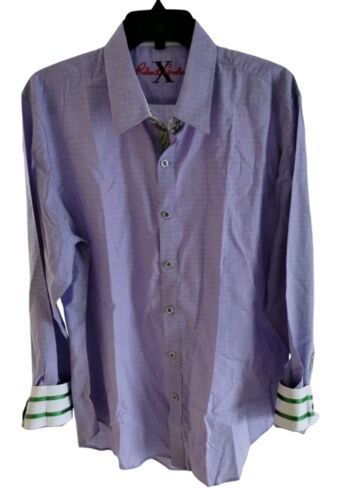 Robert Graham Mens Long Sleeve Shirt Flip Cuff Purple Size XL Tailored Fit - $24.74