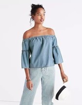 Madewell Azalea Denim Off the Shoulder Top S Cropped Bell Sleeve G5802 Chambray - £27.98 GBP