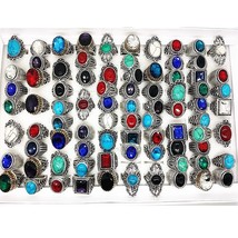 50pcs Tibetan Silver rings vintage mix Stone women&#39;s men&#39;s unisex antique alloy  - £43.96 GBP