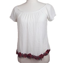 Potters Pot Crepe SS Rose Embellished Peasant Blouse M 0154 - €16,28 EUR
