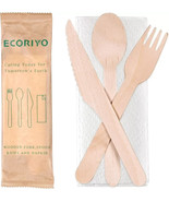 ECORIYO Eco-Friendly Wooden Cutlery Set Knife Fork Spoon Napkin Composta... - $17.93 CAD
