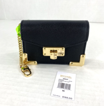 Michael Kors Card  Wallet Kingsley Accordion Key Black Leather Gold Chai... - $79.19