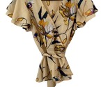 A N Day Womens Size XS  Gold Yellow Floral Faux Wrap Floral Top Blouse B... - $12.54