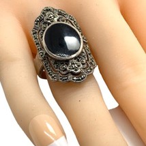 Genuine Onyx Sterling Silver 925 Sterling Silver Artisan  Marcasite ring Size6.5 - £59.73 GBP