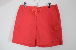 NWOT Eddie Bauer 8 Coral Pink Orange Cotton Nylon Drawstring Cargo Shorts - £22.40 GBP