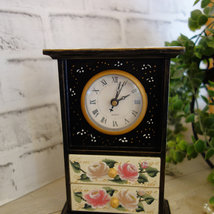Hand Painted Checks Clock Black White Checkered Frame Clock with Pink Rose Decor - £45.50 GBP