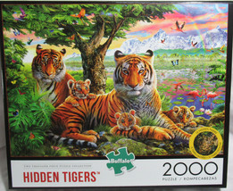 Buffalo 2000 Piece Puzzle HIDDEN TIGERS cubs birds water Ages 14+ - £35.84 GBP