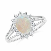 ANGARA Oval Opal Triple Shank Floral Halo Ring for Women in 14K Solid Gold - £843.25 GBP
